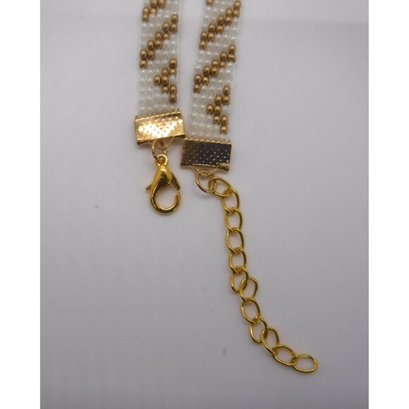 Loom Beaded Chocker Necklace Pearl & Gold - Picture 5 of 5